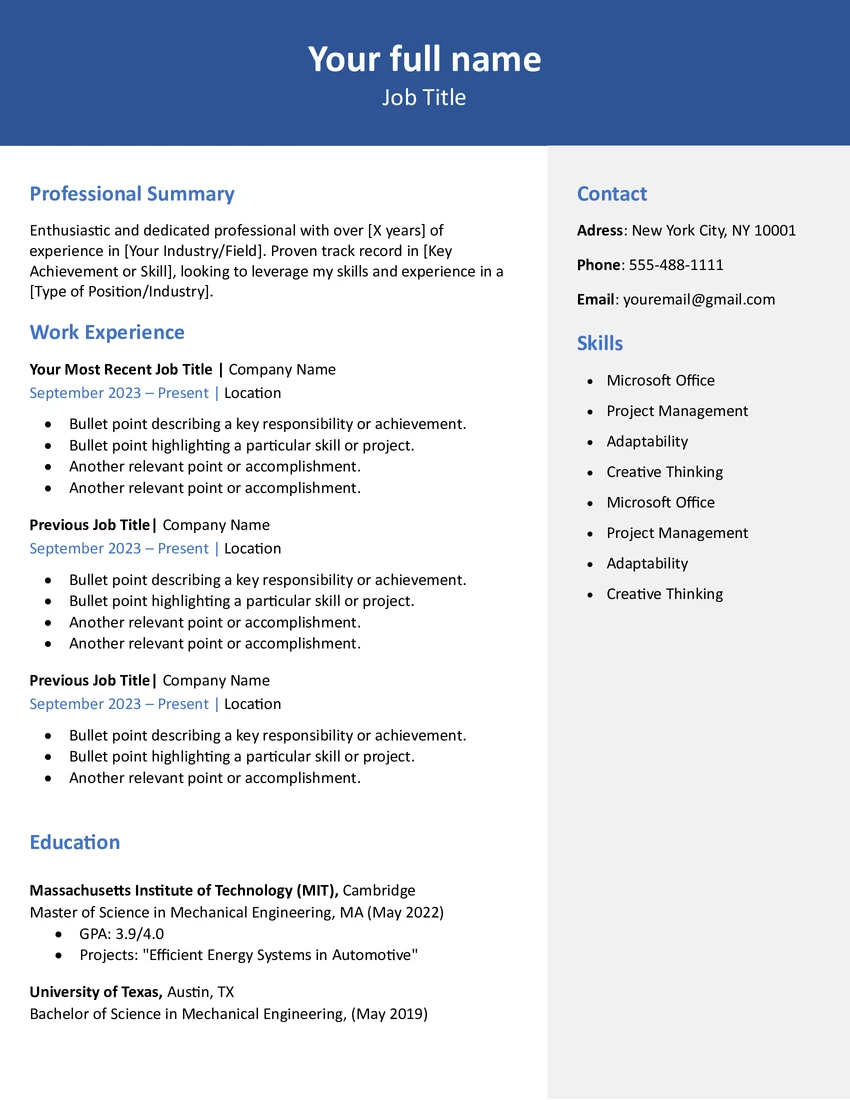 Modern Two-Column Resume