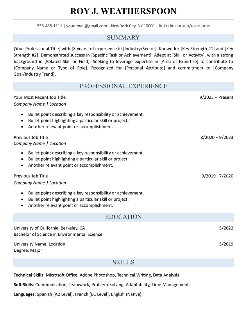 Simple Word Resume