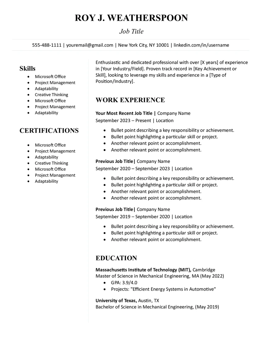 Basic Two-Column Resume