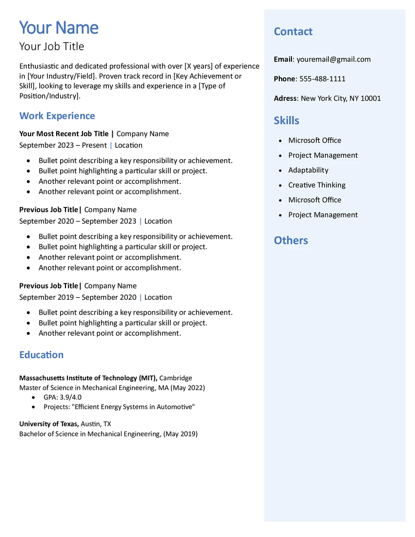 Simple Two-Column Resume